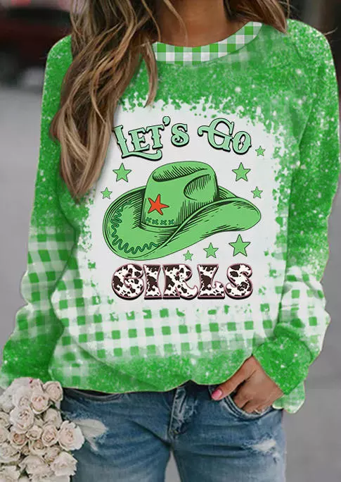 Let's Go Girls Plaid Bleached Sweatshirt - Green 3 Let's Go Girls Plaid Bleached Sweatshirt - Green