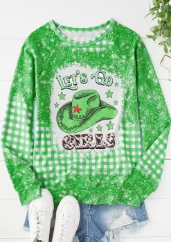 Let's Go Girls Plaid Bleached Sweatshirt - Green 9 Let's Go Girls Plaid Bleached Sweatshirt - Green -Garment Sale Store SCM019937 1 90444337440182 124