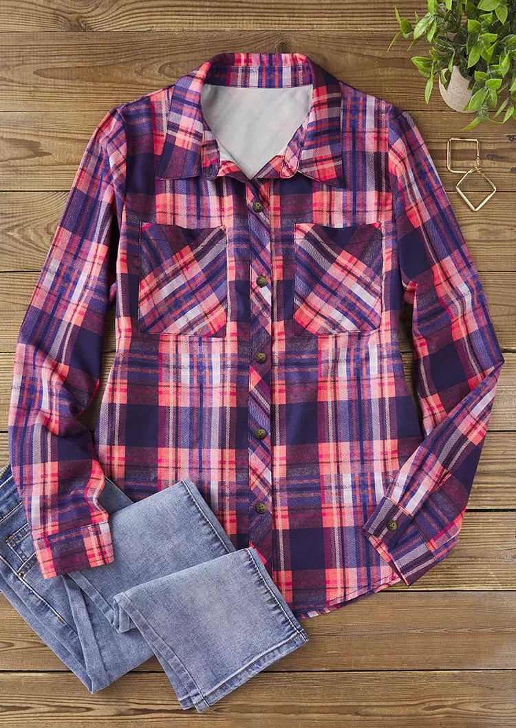 Colorful Plaid Pocket Long Sleeve Shirt 4 Colorful Plaid Pocket Long Sleeve Shirt - Image 2