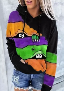 Halloween Spider Color Block Kangaroo Pocket Hoodie