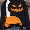 Halloween Pumpkin Face Color Block Sweatshirt - Black 2 Halloween Pumpkin Face Color Block Sweatshirt - Black -Garment Sale Store SCM020029 2 90133493729689 124