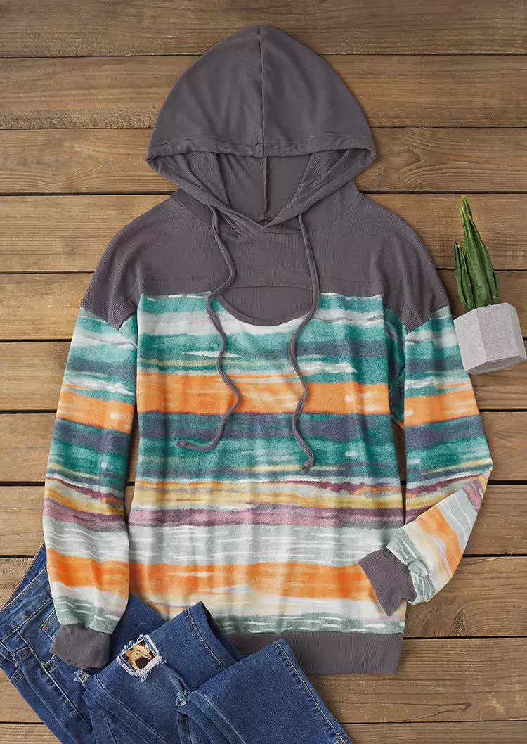 Color Block Cut Out Drawstring Hoodie 5 Color Block Cut Out Drawstring Hoodie - Image 3