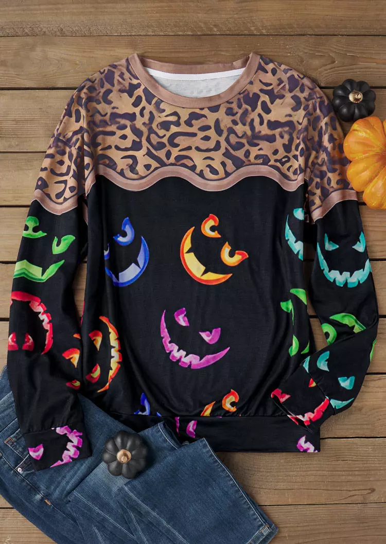 Halloween Leopard Colorful Pumpkin Face Sweatshirt 6 Halloween Leopard Colorful Pumpkin Face Sweatshirt - Image 4