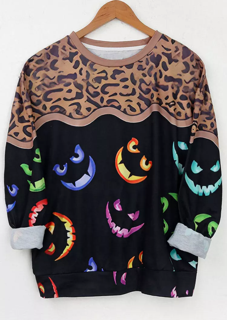 Halloween Leopard Colorful Pumpkin Face Sweatshirt 5 Halloween Leopard Colorful Pumpkin Face Sweatshirt - Image 3