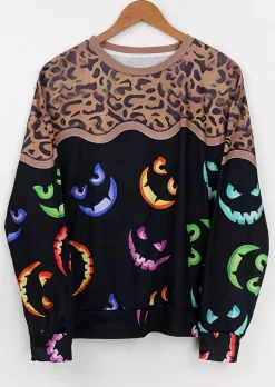 Halloween Leopard Colorful Pumpkin Face Sweatshirt