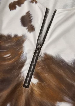 Cow Zipper Collar Sweatshirt - Brown -Garment Sale Store SCM020076 1 91563115578897 124