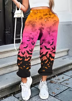 Halloween Gradient Bat Elastic Waist Sweatpants