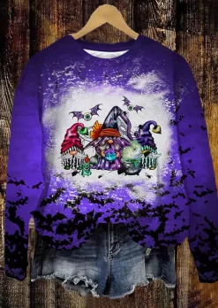 Halloween Gnomies Bat Spider Bleached Sweatshirt