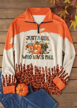 Just A Girl Who Loves Fall Color Block Leopard Sweatshirt - Orange -Garment Sale Store SCM020148 1 90778483793408 124