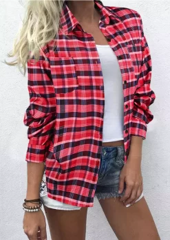 Plaid Lace Splicing Long Sleeve Shirt