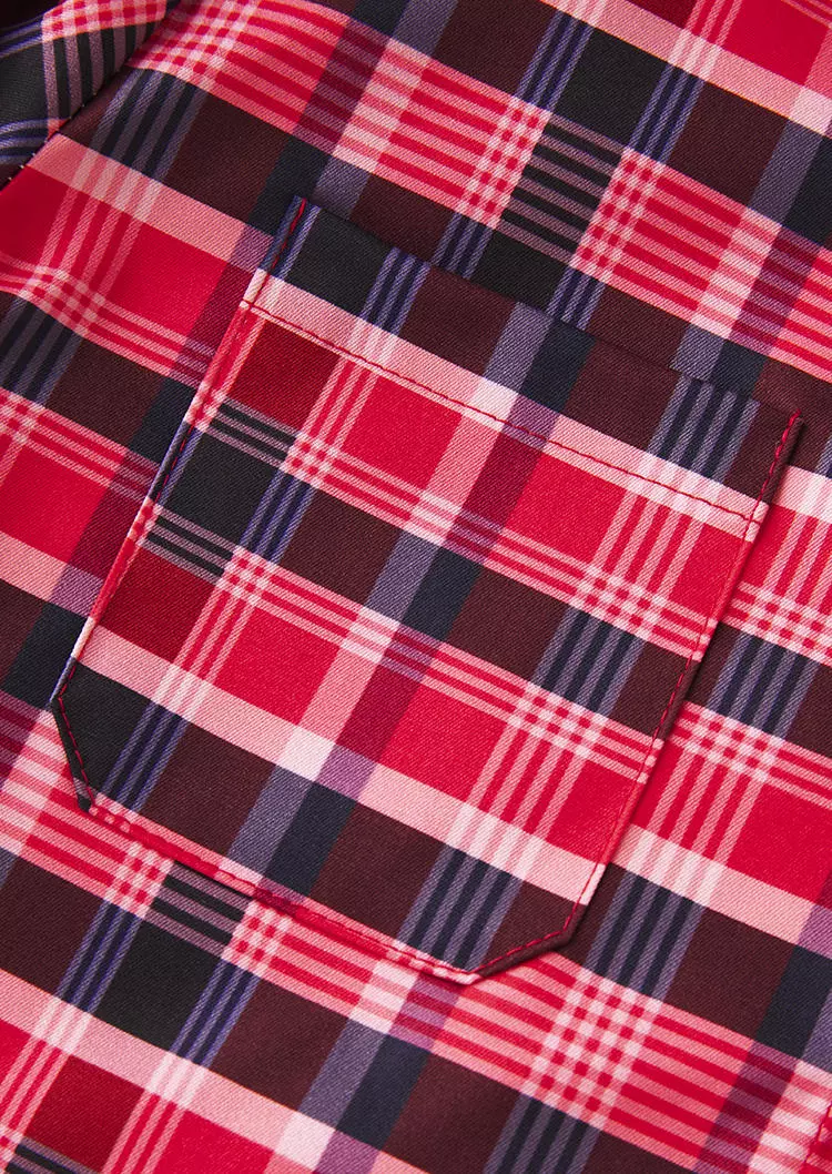 Plaid Lace Splicing Long Sleeve Shirt 7 Plaid Lace Splicing Long Sleeve Shirt - Image 5