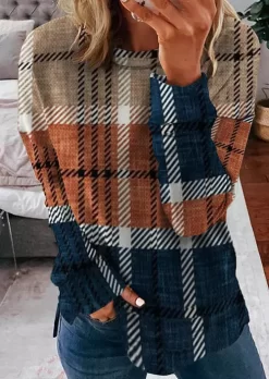 Classic British Plaid Color-Blocked Striped Sweatshirt