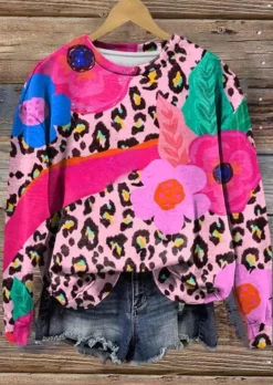Color Block Floral Leopard Sweatshirt