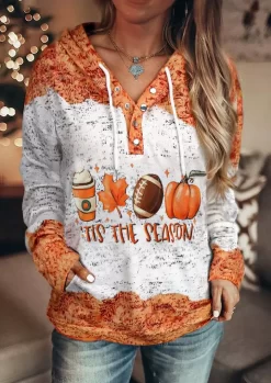 'Tis The Season Maple Leaf Pumpkin Soccer Kangaroo Pocket Hoodie