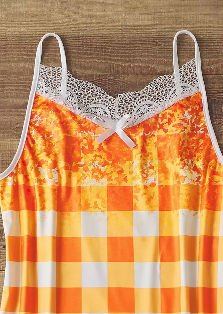 Plaid Gradient Glitter Lace Camisole And Shorts Pajamas Set 5 Plaid Gradient Glitter Lace Camisole And Shorts Pajamas Set - Image 3