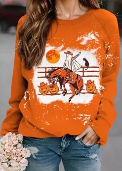 Halloween Ghost Pumpkin Face Cat Sweatshirt - Orange
