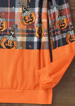 Halloween Plaid Color Block Pumpkin Face Waffle Sweatshirt -Garment Sale Store SCM020289 1 83173469650406 124