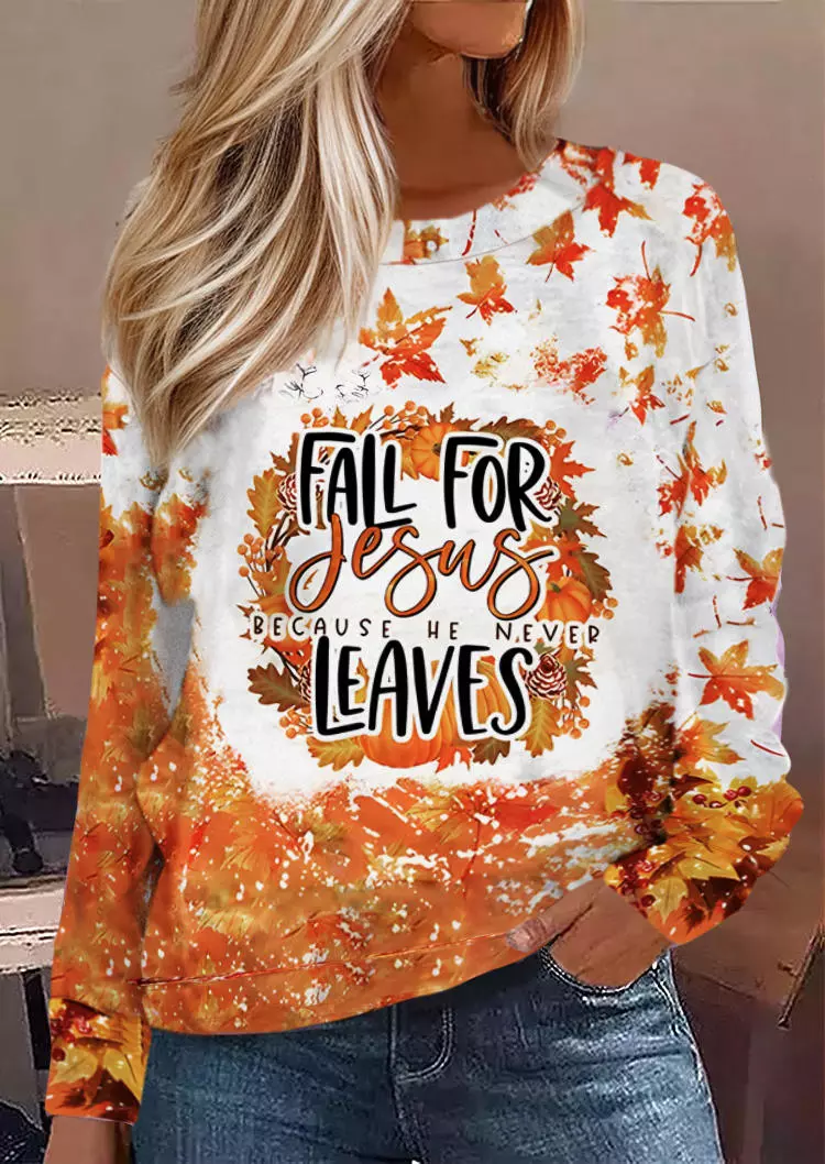Fall For Jesus Because He Never Leaves Maple Leaf Sweatshirt - Orange 3 Fall For Jesus Because He Never Leaves Maple Leaf Sweatshirt - Orange