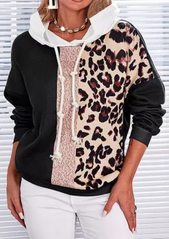 Leopard Color Block Drawstring Hoodie -Garment Sale Store SCM020315 1 83163453654697 124