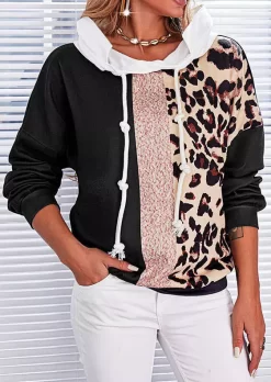 Leopard Color Block Drawstring Hoodie -Garment Sale Store SCM020315 1 83163453693204 124