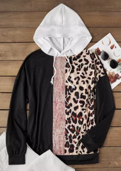 Leopard Color Block Drawstring Hoodie -Garment Sale Store SCM020315 1 90793477348966 124
