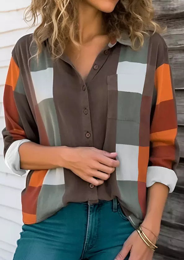 Plaid Button Turn-Down Collar Shirt 3 Plaid Button Turn-Down Collar Shirt