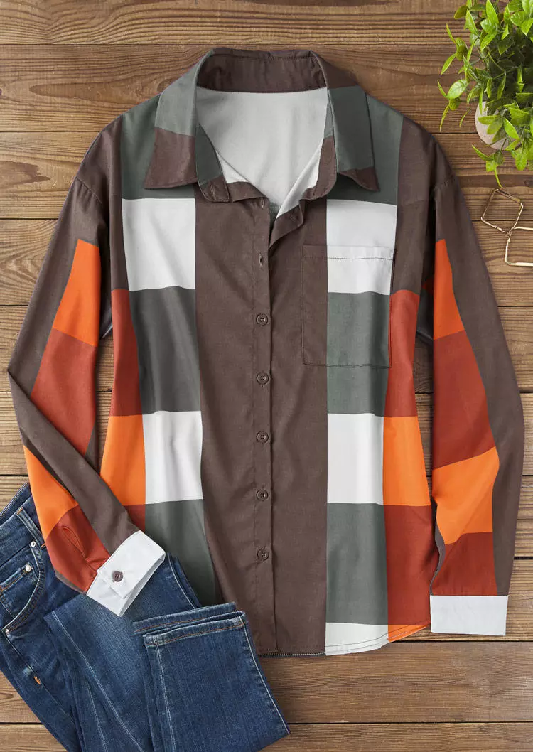 Plaid Button Turn-Down Collar Shirt 5 Plaid Button Turn-Down Collar Shirt - Image 3