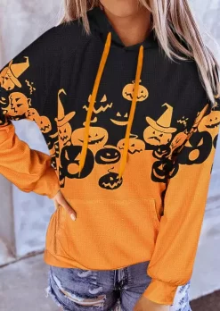 Halloween Pumpkin Face Kangaroo Pocket Hoodie