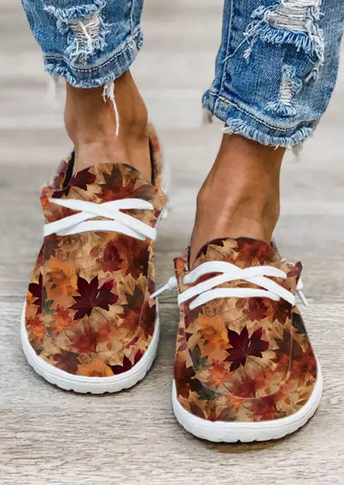 Maple Leaf Lace Up Round Toe Flat Sneakers 4 Maple Leaf Lace Up Round Toe Flat Sneakers - Image 2