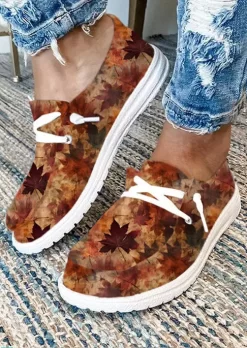 Maple Leaf Lace Up Round Toe Flat Sneakers