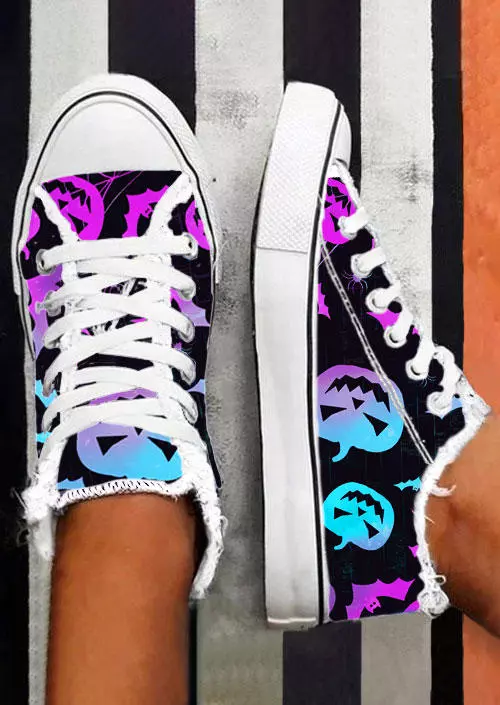 Halloween Gradient Pumpkin Face Bat Spider Lace Up Flat Sneakers 4 Halloween Gradient Pumpkin Face Bat Spider Lace Up Flat Sneakers - Image 2