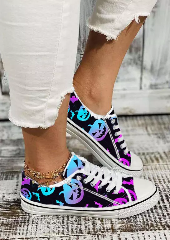 Halloween Gradient Pumpkin Face Bat Spider Lace Up Flat Sneakers 5 Halloween Gradient Pumpkin Face Bat Spider Lace Up Flat Sneakers - Image 3