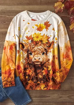 Maple Leaf Gradient Highland Cattle Sweatshirt -Garment Sale Store SCM020434 1 90617341859753 124