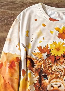 Maple Leaf Gradient Highland Cattle Sweatshirt -Garment Sale Store SCM020434 1 90617341920355 124