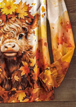 Maple Leaf Gradient Highland Cattle Sweatshirt -Garment Sale Store SCM020434 1 90617341951272 124