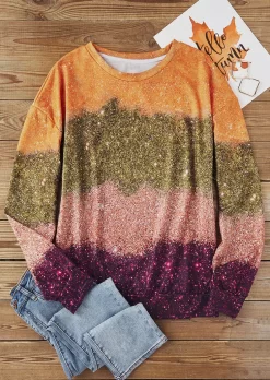 Color Block Glitter O-Neck Sweatshirt 7 Color Block Glitter O-Neck Sweatshirt -Garment Sale Store SCM020440 1 90828119465275 124