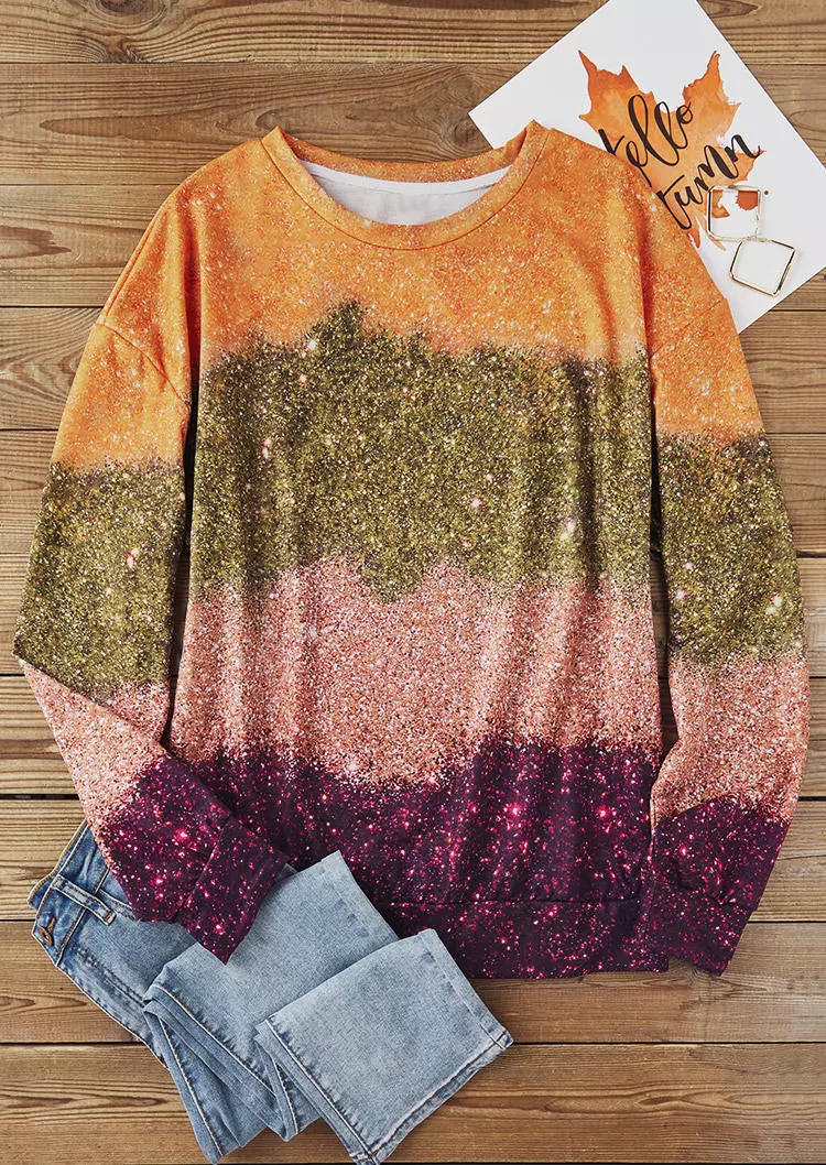 Color Block Glitter O-Neck Sweatshirt 5 Color Block Glitter O-Neck Sweatshirt - Image 3