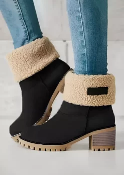 Winter Cashmere Warm Low-Heeled Snow Boots - Black