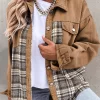 Plaid Button Pocket Turn-Down Collar Coat - Khaki 1 Plaid Button Pocket Turn-Down Collar Coat - Khaki -Garment Sale Store SCM020469 1 A1212802297719 124
