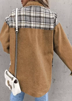Plaid Button Pocket Turn-Down Collar Coat - Khaki 12 Plaid Button Pocket Turn-Down Collar Coat - Khaki -Garment Sale Store SCM020469 3 A1212801837654 124