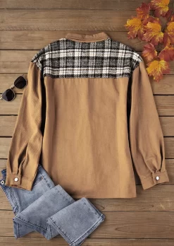 Plaid Button Pocket Turn-Down Collar Coat - Khaki 14 Plaid Button Pocket Turn-Down Collar Coat - Khaki -Garment Sale Store SCM020469 3 A1212801920930 124