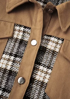Plaid Button Pocket Turn-Down Collar Coat - Khaki 16 Plaid Button Pocket Turn-Down Collar Coat - Khaki -Garment Sale Store SCM020469 3 A1212801957306 124
