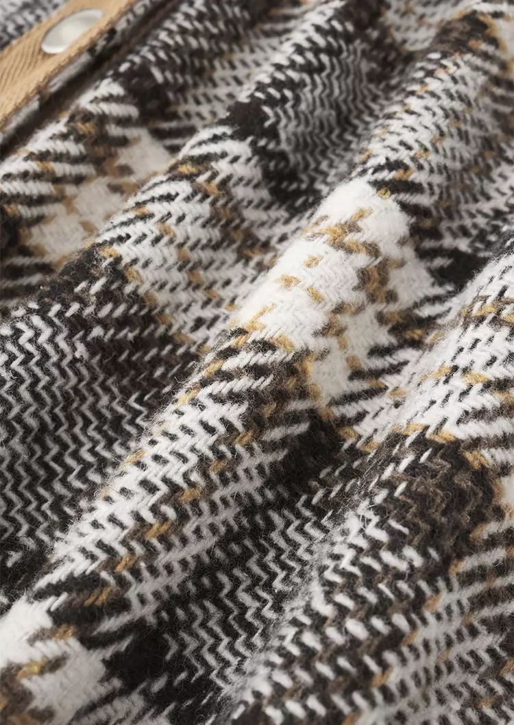 Plaid Button Pocket Turn-Down Collar Coat - Khaki 10 Plaid Button Pocket Turn-Down Collar Coat - Khaki - Image 8