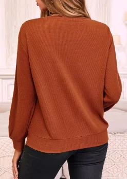 Sequined Waffle O-Neck Sweatshirt - Brown 11 Sequined Waffle O-Neck Sweatshirt - Brown -Garment Sale Store SCM020477 1 90767054643006 124