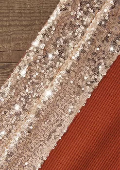 Sequined Waffle O-Neck Sweatshirt - Brown 13 Sequined Waffle O-Neck Sweatshirt - Brown -Garment Sale Store SCM020477 1 90767054705282 124