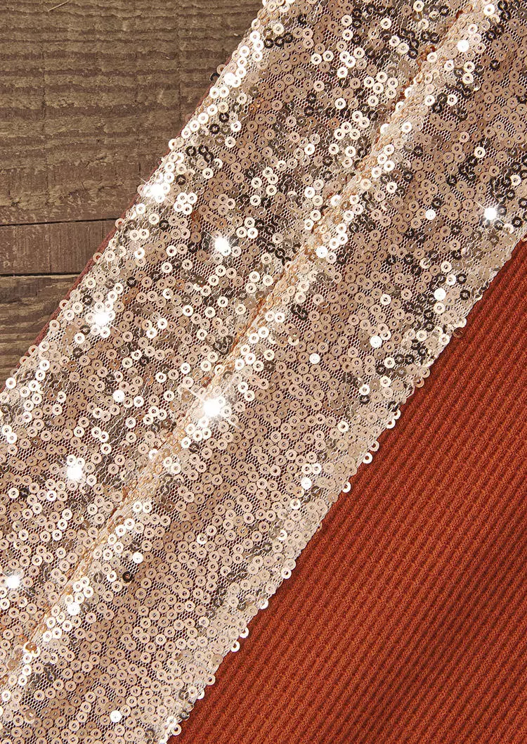 Sequined Waffle O-Neck Sweatshirt - Brown 7 Sequined Waffle O-Neck Sweatshirt - Brown - Image 5