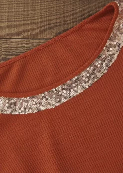 Sequined Waffle O-Neck Sweatshirt - Brown 14 Sequined Waffle O-Neck Sweatshirt - Brown -Garment Sale Store SCM020477 1 90767054741150 124