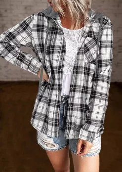 Plaid Button Drawstring Hoodie Shirt -Garment Sale Store SCM020528 1 90675433674397 124