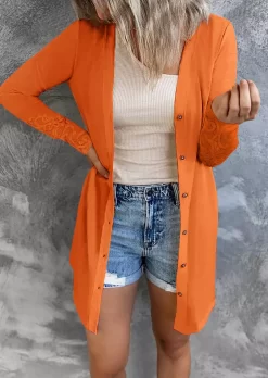 Crochet Button Lace Sleeve Cardigan - Orange 8 Crochet Button Lace Sleeve Cardigan - Orange -Garment Sale Store SCM020534 1 92822838706133 124