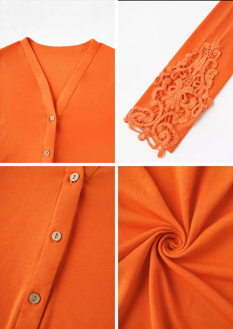 Crochet Button Lace Sleeve Cardigan - Orange 7 Crochet Button Lace Sleeve Cardigan - Orange - Image 5